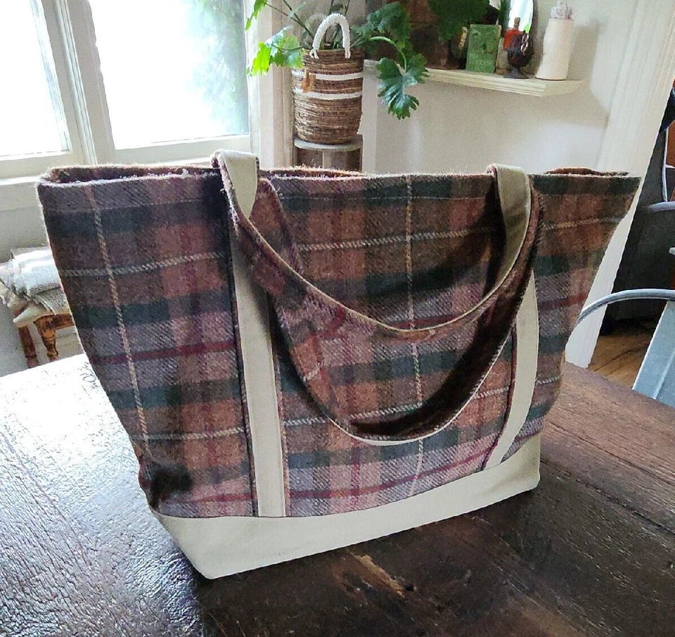 Bolso de Mano Vintage J Peterman LANA MARRÓN A CUADROS Bolso de Lona Cartera Lexington KY 22 X 14 Foto 2 de 4