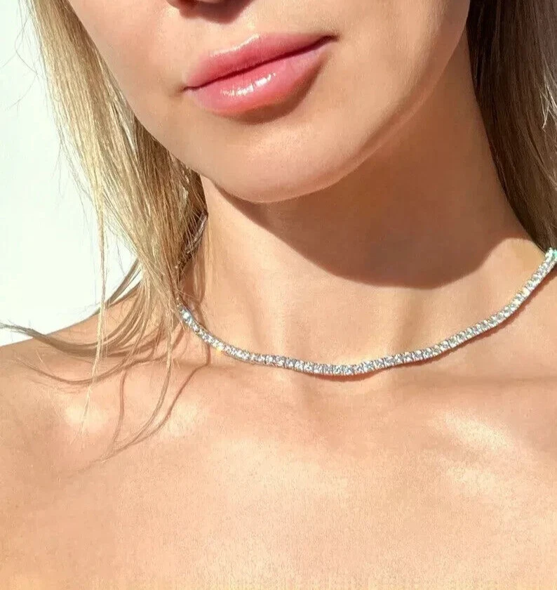 Women's Tennis Necklace 16" 3MM Round Lab Created Diamond 14K White Gold Plated - Image 4 of 4