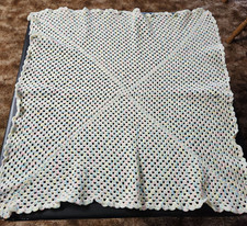 Crafted Baby Doll Blanket Crochet Afghan Pastel Blue Yellow Pink White 31"