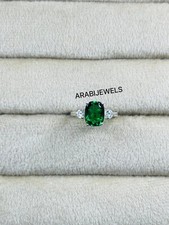 Cushion Cut Emerald Ring 925 Sterling Silver Gift For Her Halo Engagement Ring.