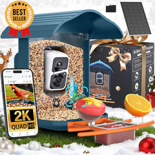 Smart Bird Feeder with Camera 2K HD Solar Powered AI Bird ID 64GB