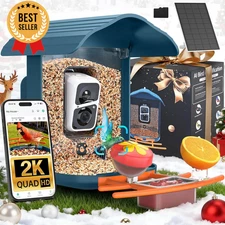 Smart Bird Feeder with Camera 2K HD Solar Powered AI Bird ID 64GB