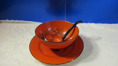 VINTAGE MADE IN  Japan Footed Bowl Spoon Ladle Under Plate Soup Set CRANES USED