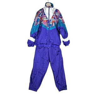 Vtg 80s 90s Wilson Windbreaker Jacket & Pants Set Track Suit Colorblock Blue XL