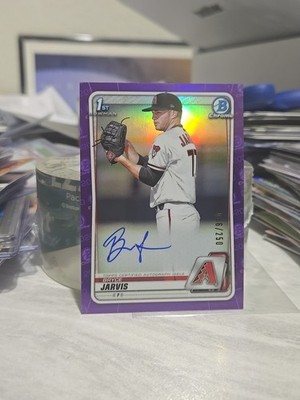 2020 BRYCE JARVIS 1ST BOWMAN CHROME PURPLE SIGNED ON CARD AUTO 66/250 DBACKS