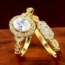 2 Ct Oval Cut Moissanite Engagement Bridal Band Ring Set 14k Yellow Gold Plated