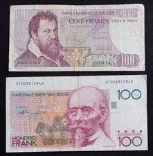BELGIA 2x 100 (1974, 1980s) FRANKI / FRANK Banknoty - obiegowe