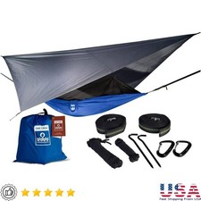 Camping Hammock Bundle W/ Rain Fly Mosquito Net Tree Straps Carabiners New
