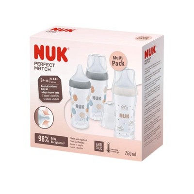 NUK Perfect Match Babyflaschen 3er-Set, 260ml Anti-Colic, mit Temperature Contro