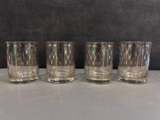 Set of 4 Georges Briard Double Old Fashioned Glasses Gold Lattice Diamond