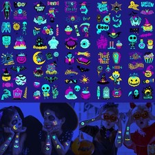 LuckGeek 10 Sheets Glow Under UV Blacklight Neon Halloween Temporary Tattoo, 95 