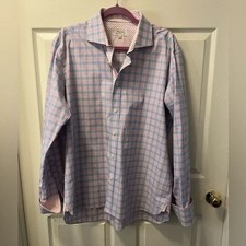 Ted Baker Endurance Blue/ Pink Plaid Button Down Shirt with Flip Cuff Size 17.5