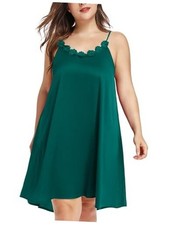 Women's Plus Size Satin Nightgown Sleeveless Chemise Slip XX-Large Green
