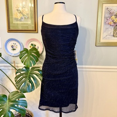 Y2K Onyx Nite Blue Black Dress Size 8 Sheer Mesh Glitter Whimsigoth HOCO 90s