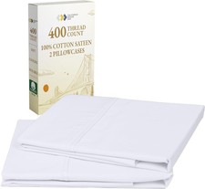 King Size Pillowcase Set - 400 Thread Count, 100 Cotton Sateen, Luxury Set o...