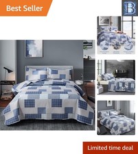 Reversible King Size Quilt Set - Stylish Plaid Design for -Round Comfort