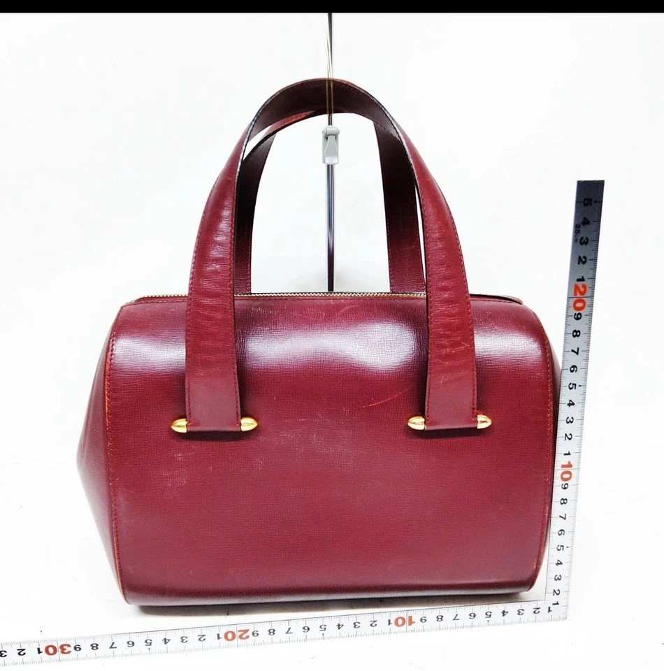 Auténtico Bolso de Mano Cartier Burdeos Pequeño Boston Dorado Cremallera Logo Cuero PVC Foto 2 de 4