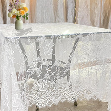 White Lace Tablecloth 60x120 Rectangle Vintage Embroidered Wedding Party Decor
