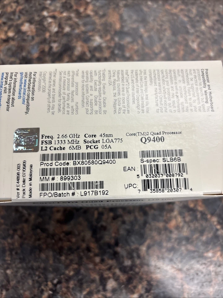 Intel Core 2 Quad Q9400 SLB6B LGA775 2.66GHz Quad Core Processor New Sealed Box - Image 3 of 4