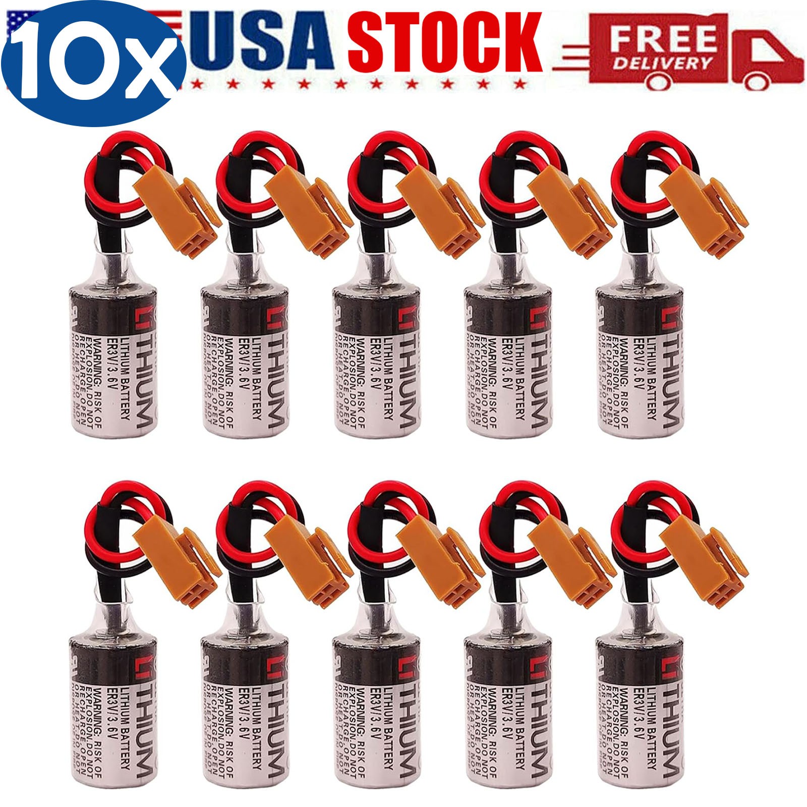 ◉ 10X Toshiba ER3V/3.6V LI-SOL2 PLC Battery JZSP-BA01 CNC System with Brown Plug