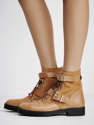 $200 NWT NEW Free People Showdown Leather Suede Lace Up Boots 39 8.5 Spain
