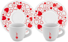 Bialetti Y0TZ021 Set 2 Tazzine Moka Cuore (Con Piattini), Porcellana, Red/White