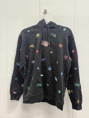 Kenzo Black All Over Print Cotton Hoodie Size M Pullover Long Sleeve Sweatshirt