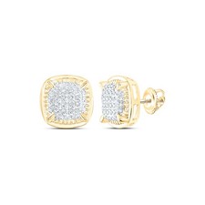 10K Yellow Gold Womens Round Diamond Square Earrings 1/5 Cttw