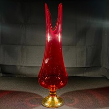 L.E. Smith Amberina Flame Swung Glass Vase   15  Tall   Vintage Art Glass