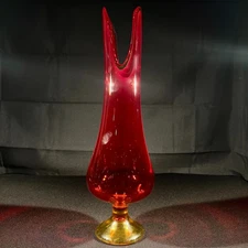 L.E. Smith Amberina Flame Swung Glass Vase – 15″ Tall – Vintage Art Glass