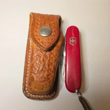 Victorinox Swiss Champ Red Army Pocket Knife w/ Leather Sheath 