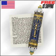 Blessing Mezuzah Case with Scroll, Enamel & Zinc Alloy Kosher for Jewish 5X0.86"