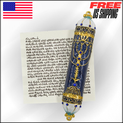 Blessing Mezuzah Case with Scroll, Enamel & Zinc Alloy Kosher for Jewish 5X0.86''