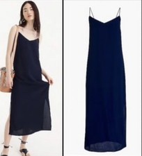 NWT J Crew Sz 00 Navy Blue Spaghetti Strap Bias Slip Dress J1681 $118 Buttons