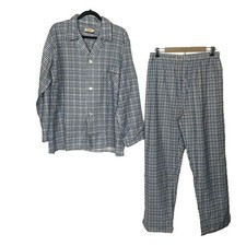 Pleetway Men's Pajama Set Size Large Balloon Seat Plaid Blue and White 90s Y2K