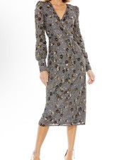 Mac Duggal Sequin Beaded Midi Coctail Dress NWT Size 4