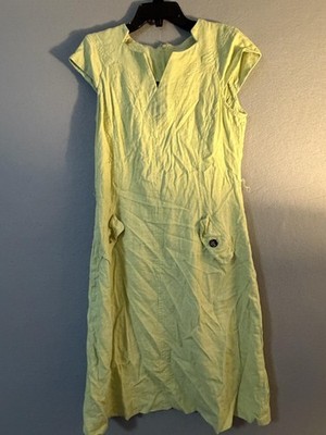 AK Anne Klein Dress Womens 8 Yellow Linen V Neck Shift Cap Sleeve Pockets Work