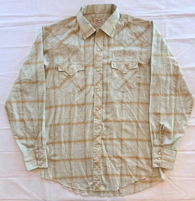 Vintage 70s H Bar C Ranchwear Western Shirt Pearl Snap Plaid USA Mens Large 16.5