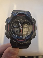 Casio Gents G-Shock Black & Red GA-100-1A4ER 200M Alarm Combi Watch GA-100-1A4
