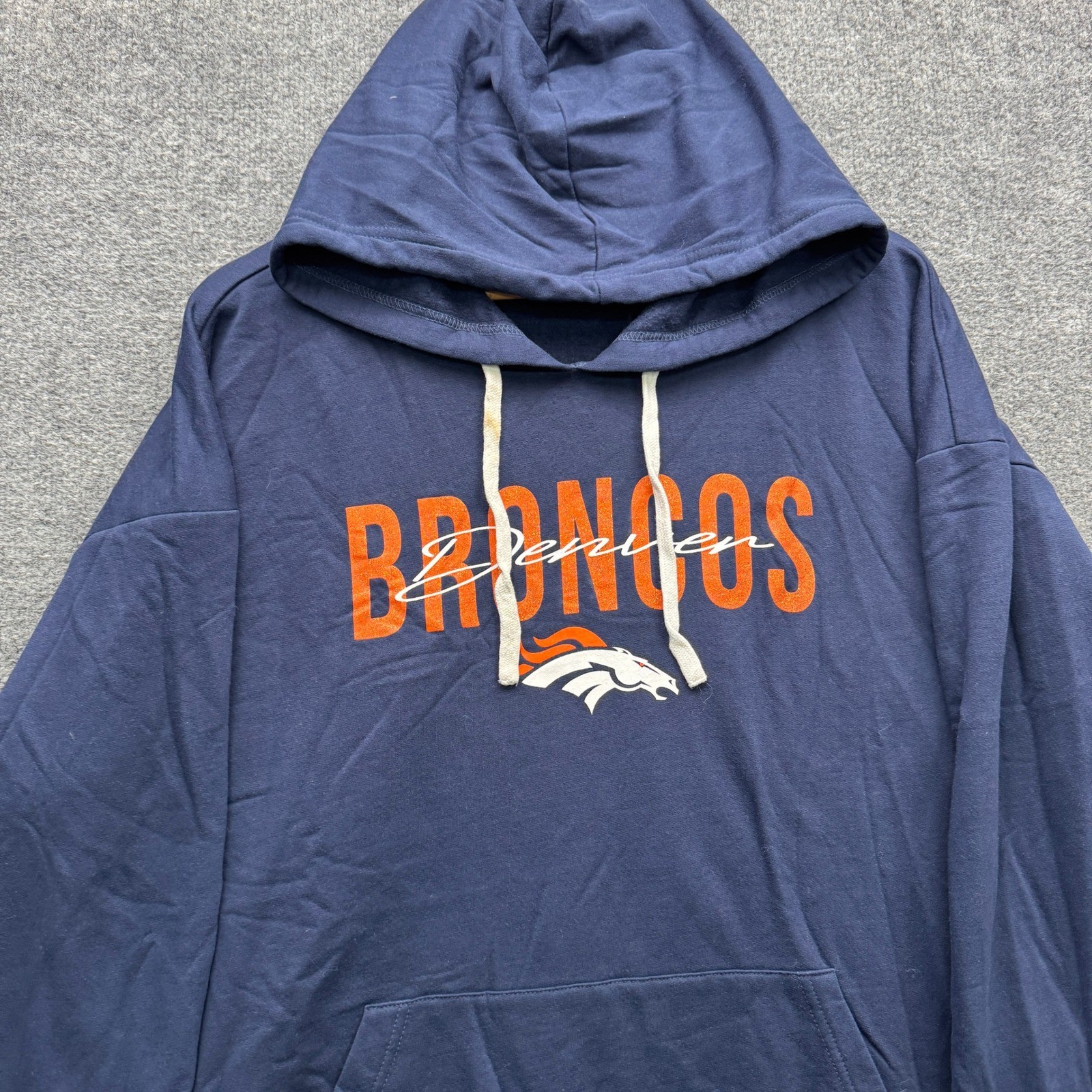 Starter Denver Broncos Hoodie Men's XXL Navy Blue Pullover Sweatshirt image 3