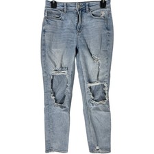 American Eagle Mom Jeans Size 00 Short Light Blue Ripped Distress 90s Y2K Retro