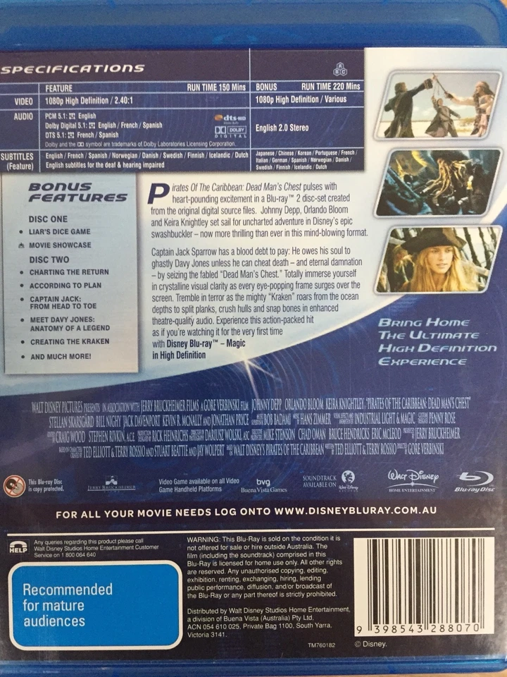 PIRATES OF THE CARIBBEAN: Dead Man’s Chest (2006) - 2 x BLURAY Set AS NEW! - image 2 of 2