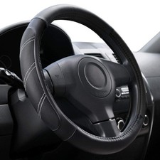Universal Leather Steering Wheel Cover Black 15-16 Inch