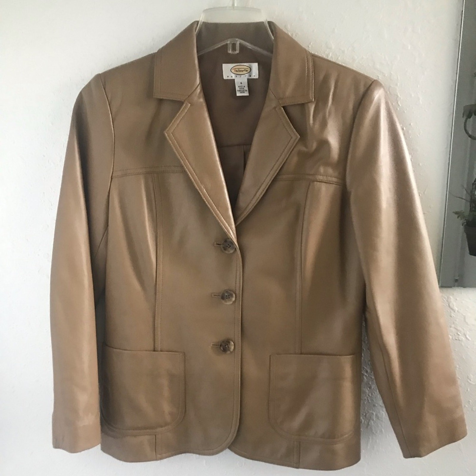 Talbots 4 tan leather button down jacket - image 1