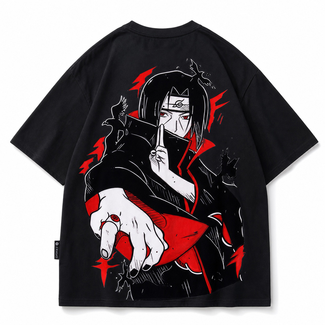 T0001 Oversized Anime Ninja Crow Graphic T-Shirt Men Women Black Akatsuki