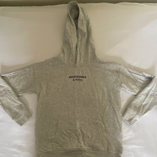 Abercrombie  Fitch Gray Pullover Hoodie 11/12 Kids Logo Relaxed Fit