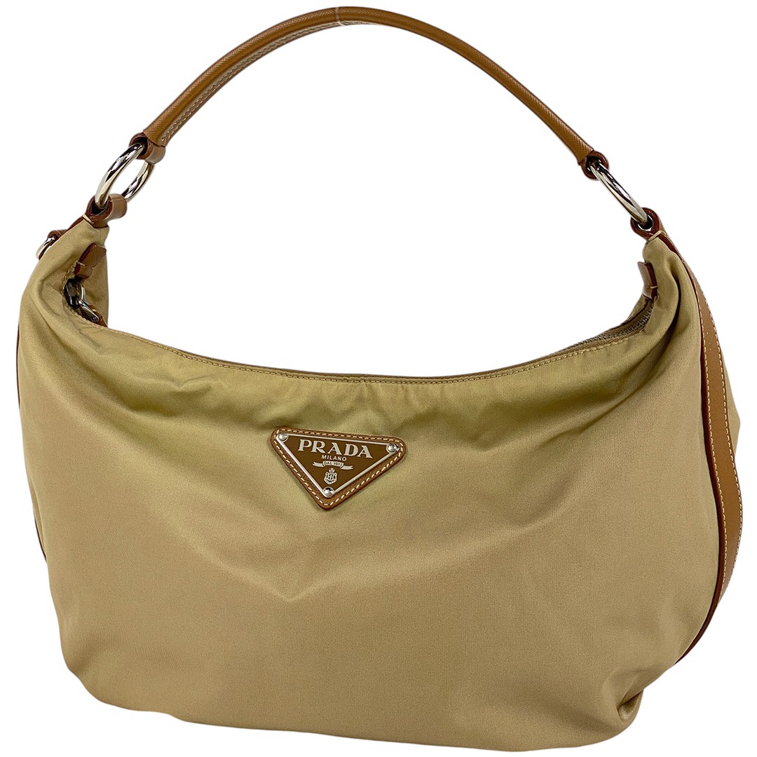 Prada Shoulder Bag with Logo Plate Preowned Womens Designer Handbag