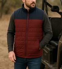 NOMAD Josiah Puffer Vest Men s S Burgundy Navy Quilted Sleeveless Zip