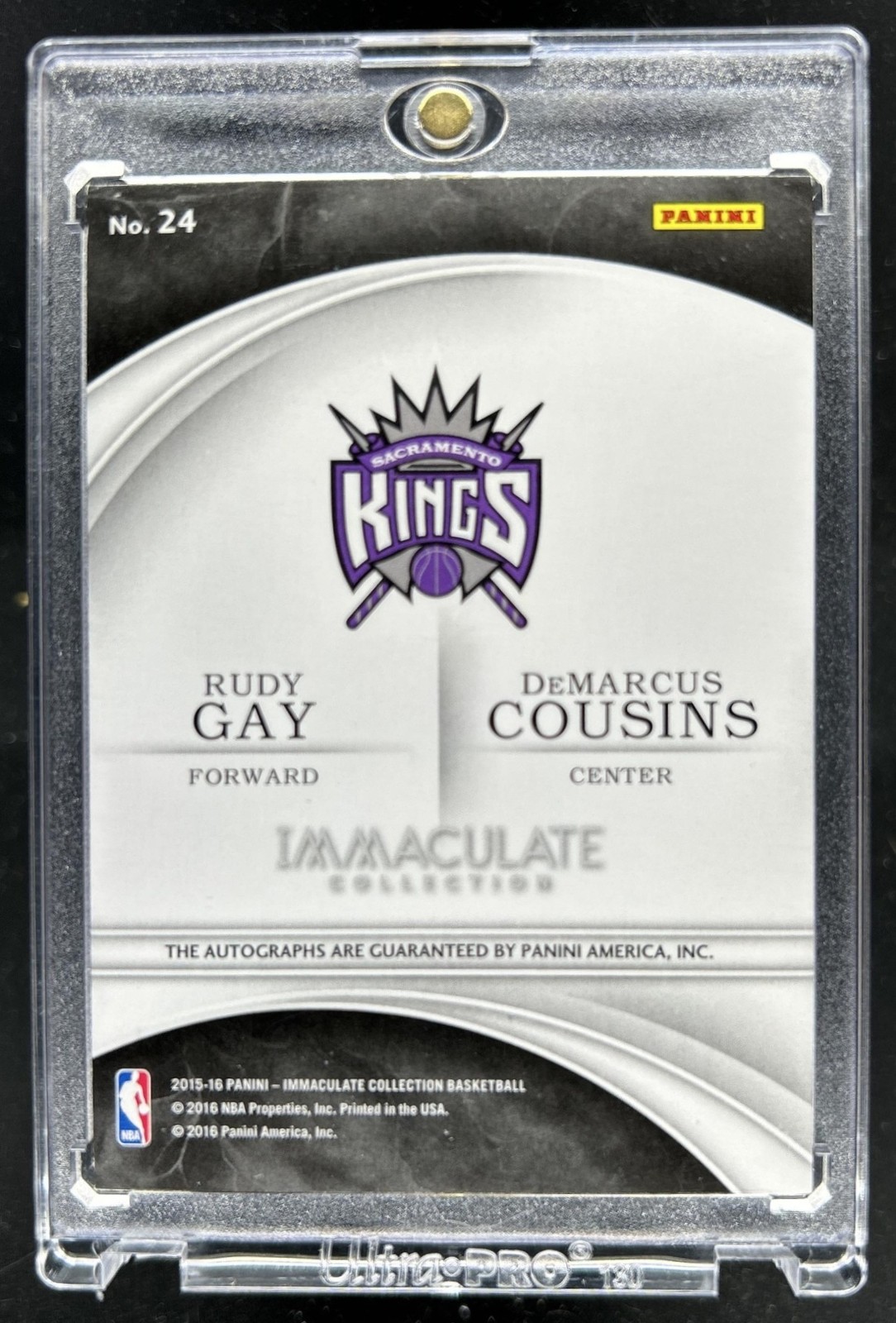 2015-16 Panini Immaculate Collection Rudy Gay DeMarcus Cousins Dual Auto #24 view 2