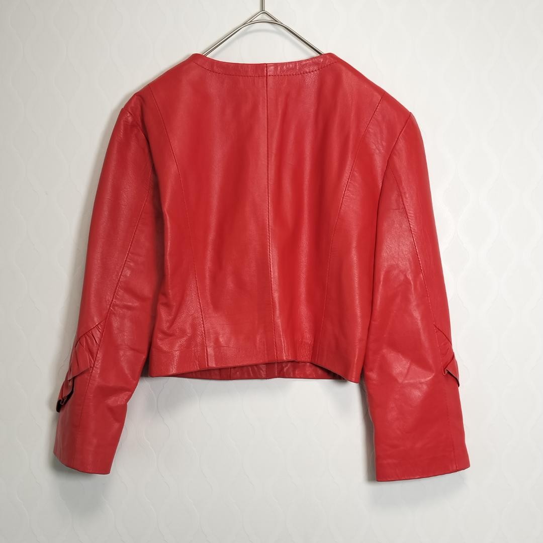SANDRO FERRONE Red Leather Cropped Jacket with Ruffle Sleeves, Size L image 2